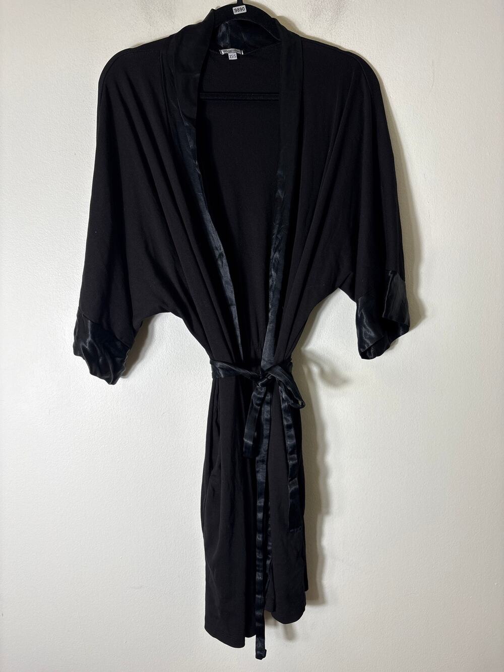 PJ Harlow Black Knit Satin Trim Robe Sz XS/S
